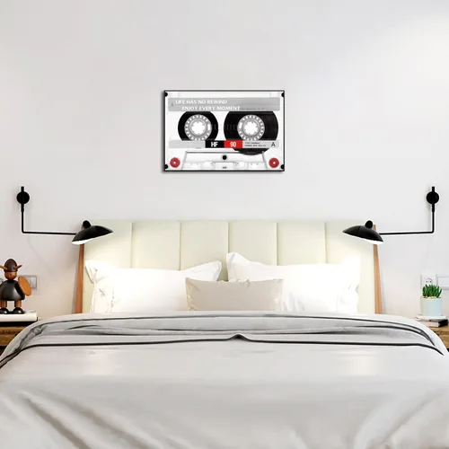 Vista 4 de Muzenso Cinta de casete vintage para pared, impresiones en lienzo de 16 x 24 pulgadas con marco flotante negro, cita inspiradora para sala de estar