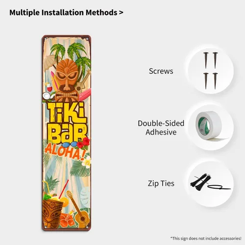 Vista 4 de Letrero de barra de Tiki – Decoración de metal hawaiano Luau – Suministros tropicales para fiestas de playa y piscina para verano, decoraciones