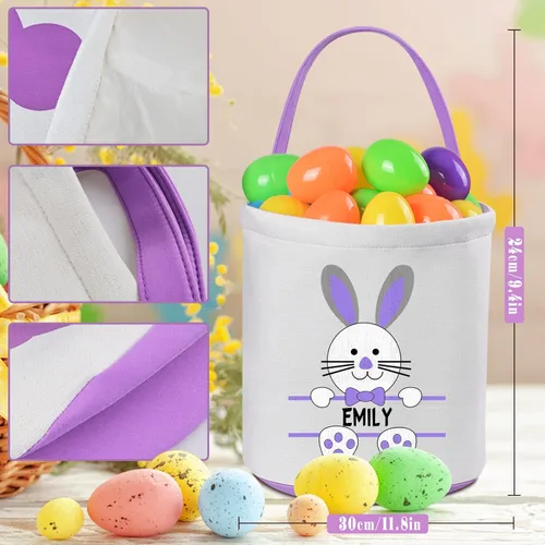 Vista 3 de Touber Cestas de Pascua para niños y niñas, cesta de Pascua personalizada, regalos de canasta de Pascua para niños, canastas de caza de huevos