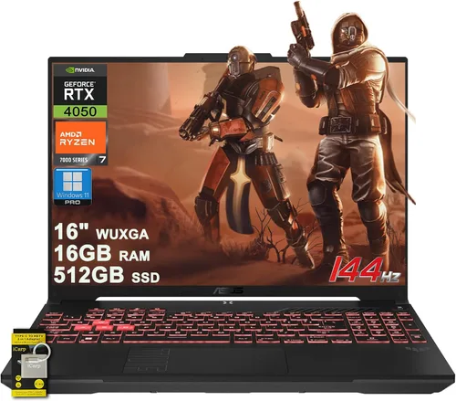 Vista 13 de ASUS TUF Gaming A16 Laptop de 16 pulgadas WUXGA IPS 144Hz AMD 6 núcleos Ryzen 7 7445HS 16GB RAM 1TB SSD GeForce RTX 4050 (hasta 194 AI Tops) RGB