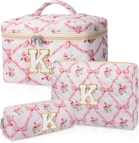 Vista 8 de Set de Bolso de Maquillaje Inicial Junesters, Bolso de Maquillaje Acolchado Personalizado, Bolso de Cosméticos Floral Grande para Mujeres, Bonitos