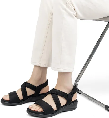 Vista 2 de Sandalias ortopédicas para mujer, de cuña baja, cómodas para caminar, con soporte de arco ortopédico, sandalias casuales con espuma viscoelástica