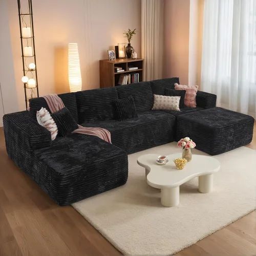 Vista 34 de HOOOWOOO Cloud - Sofás seccionales para sala de estar, sofá modular sin montaje, 110 x 79 pulgadas, de pana afelpada, juego de sofá grande