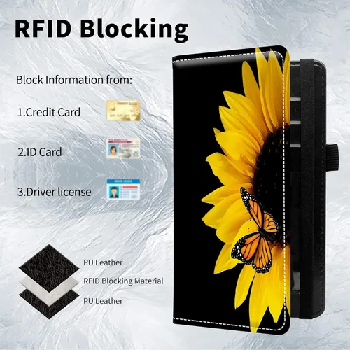 Vista 3 de AIRWEE Funda de cuero estándar para chequera, con bloqueo RFID, cartera para mujer con soporte para tarjetas de cheques duplicadas, Mariposa