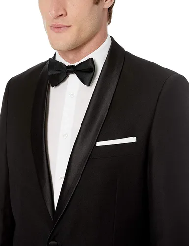 Vista 2 de Traje de esmoquin formal de dos piezas clásico y ajustado para hombre Cuello de chal ajustado negro