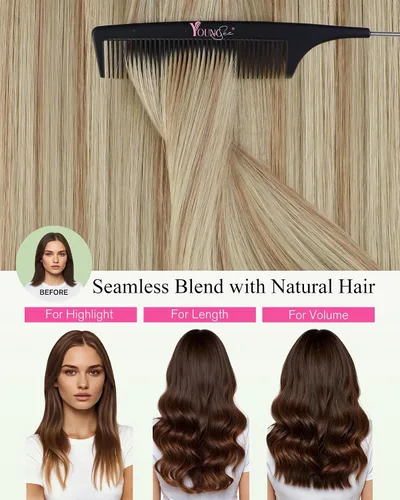 Vista 31 de YoungSee Extensiones de Cabello Humano con Cinta Balayage Extensiones de Cabello con Cinta Marrón Oscuro Extensiones de Cabello con Cinta Ombre