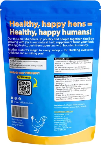 Vista 3 de Buff Clucks Coop-Care Bundle – Mezcla de hierbas de 8 onzas y CoopShield Natural + DE en polvo Hierbas aromáticas de forraje para pollos