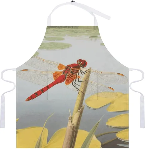 Vista 7 de MUSM Apron for Adults - 27.6 X 31.5 Inch, Heavy-Duty Polyester Aprons with Two Large Pockets, Waterproof Dragonflies Kitchen Apron for Cooking
