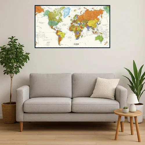 Vista 2 de Mapa de pared del mundo contemporáneo en español - 50" x 28.5" laminado