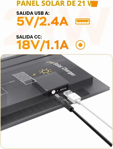Vista 3 de MARBERO Cargador de panel solar portátil de 21W, panel solar plegable, paneles solares impermeables IP65, 23% de alta eficiencia, cargador rápido