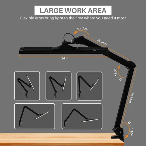 Vista 3 de Lámpara de escritorio LED de arquitecto con abrazadera, brazo oscilante de metal, 2300 lúmenes, atenuación, lámpara de mesa de oficina para tareas