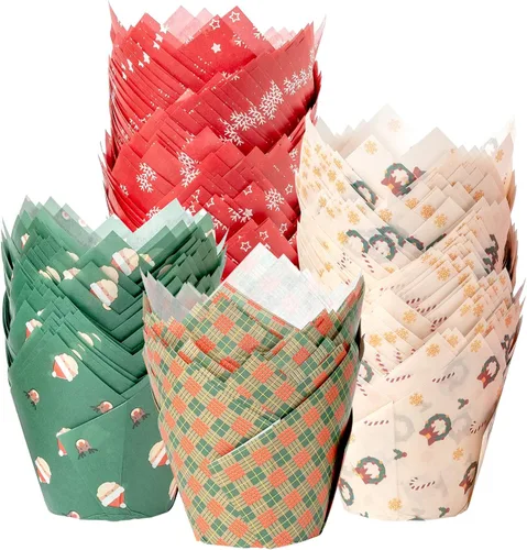 Vista 13 de Forros para magdalenas de tulipán Katbite 200 unidades, tazas para hornear magdalenas ProSmooth color marrón