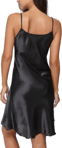 Vista 7 de camisón con tirantes finos, camisón babydoll de satén para mujer