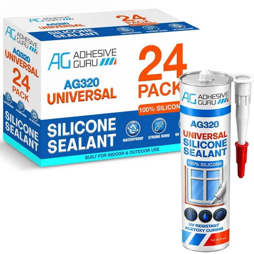Vista 9 de Adhesive Guru Sellador de Silicona Transparente Multiusos Impermeable 10.15 fl.oz (onzas líquidas), Masilla de Silicona 100%, Sellador Adhesivo