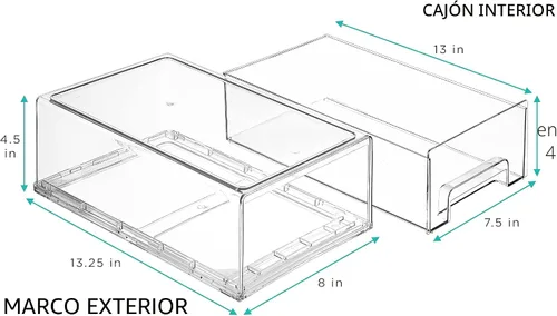 Vista 4 de Sorbus - Cajones de almacenamiento transparentes medianos (2 unidades) – Cajones organizadores apilables para refrigerador, despensa, cocina
