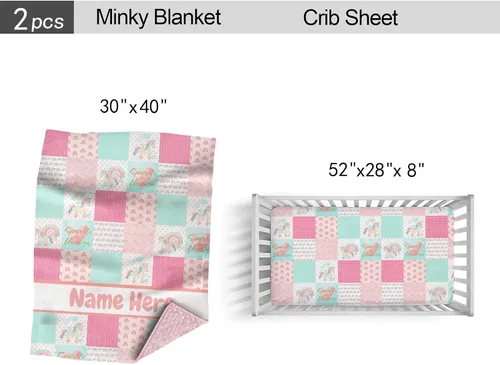Vista 4 de Juego de ropa de cama personalizado para cuna de bebé, ropa de cama personalizada con nombre de arcoíris, juego de 2 piezas, edredón, sábanas bajeras