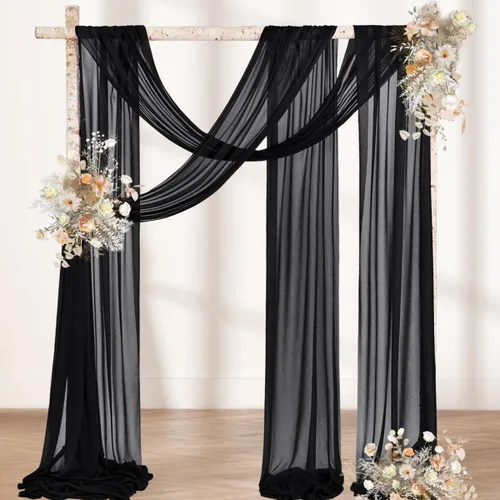 Vista 18 de MLMW Tela de Drapeado para Arco de Boda 1 Panel 29" x 20 Pies Tela Transparente Negra Cortinas de Telón de Fondo para Arco de Boda Cortinas Negro