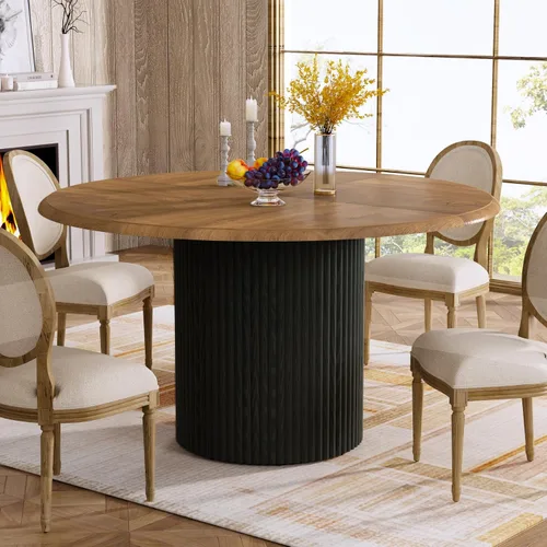 Vista 11 de Tribesigns Mesa de comedor redonda de 47" para 4, mesa de cocina estilo granja con base de metal, mesa de cena pequeña moderna para comedor, cocina