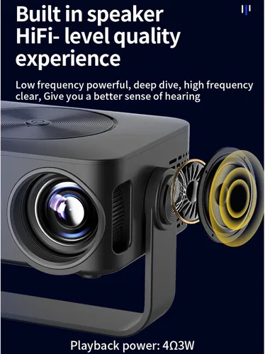 Vista 5 de Zopsc Mini proyector con soporte, proyector portátil de 1080P con ajuste de 360 grados, corrección trapezoidal automática de 150ANSI, proyector