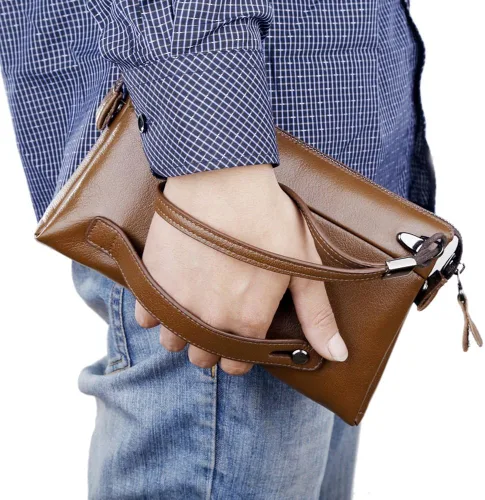 Vista 5 de SIMU - Bolso de mano para hombre, de piel auténtica, de gran capacidad, suave