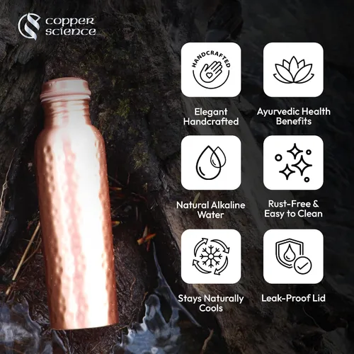 Vista 3 de Botella de agua de cobre puro para beber 34 oz grande - Botella de agua de cobre ayurvédica