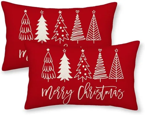Vista 10 de Juego de 2 fundas de almohada de Navidad de 16 x 16 pulgadas, decoración de árbol de Navidad negro, fundas de almohada para exteriores, invierno