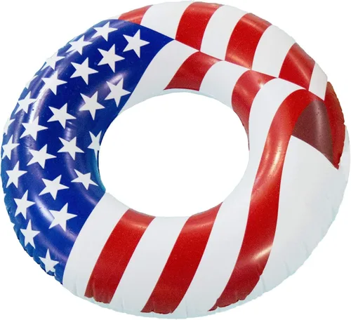 Vista 2 de Swimline Flotador de agua redondo inflable patriótico con bandera estadounidense para piscina o lago para niños y adultos