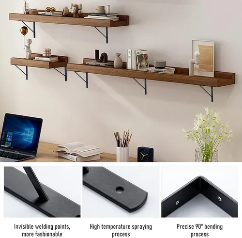 Vista 2 de HOME MASTER HARDWARE Soportes de estante de 10 x 8 pulgadas, soporte de ángulo de pared triangular de 90 grados en L para estantes flotantes, Negro
