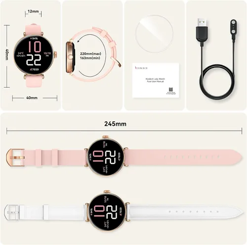 Vista 9 de Relojes inteligentes, reloj inteligente AMOLED de 1.19 pulgadas para mujer (respuesta/hacer llamadas), rastreador de actividad con más de 100 modos