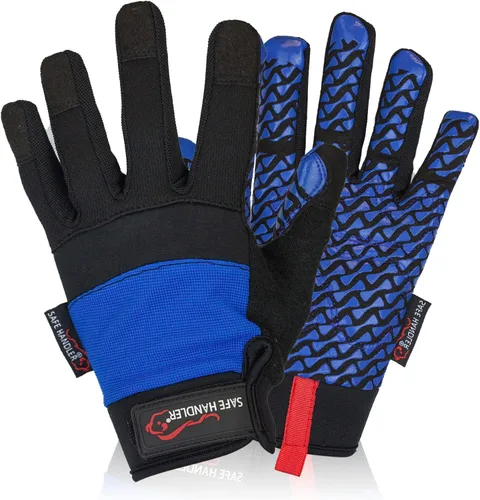Vista 10 de SAFE HANDLER Guantes Super Grip Palma de agarre texturizada, textura antideslizante, correa de muñeca con gancho y bucle, negro/naranja, S/M, 1