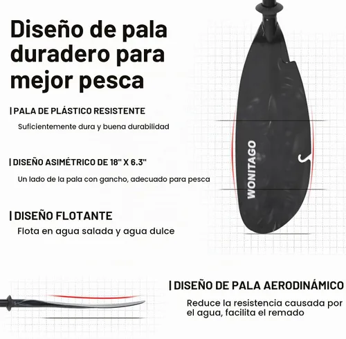 Vista 2 de Angler Kayak Paddle Adjustable Fishing Kayak Oar with Paddle Leash