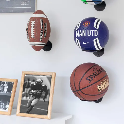 Vista 4 de Wallniture Palla Ball - Juego de 2 estantes de almacenamiento para montar en la pared, para pelotas de fútbol, voleibol, fútbol y baloncesto