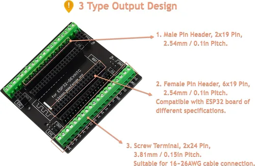 Vista 2 de 2 unidades para ESP32 Super Breakout Board 3.81mm / 0.15" Bloques de terminales GPIO Placa de expansión 3 tipos de salida para módulo ESP32