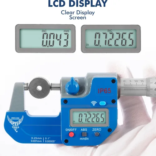 Vista 3 de PEC Tools Micrómetro digital absoluto Bluetooth 0-1"/25mm, IP65 a prueba de aceite y salpicaduras, herramienta de medición Bluetooth de alta