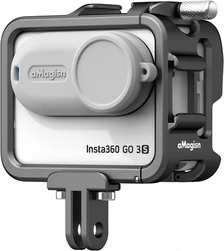 Vista 7 de Jaula de Marco de Aluminio con Funda de Silicona para Lente y Protector de Pantalla para Insta360 GO 3, Estuche Protector Duradero de Metal