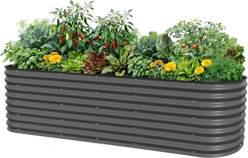 Vista 9 de Vego Garden Kits de cama de jardín elevada de 26" extra alta, caja de maceta elevada modular 4 en 1 para verduras, flores, frutas, cama de jardín