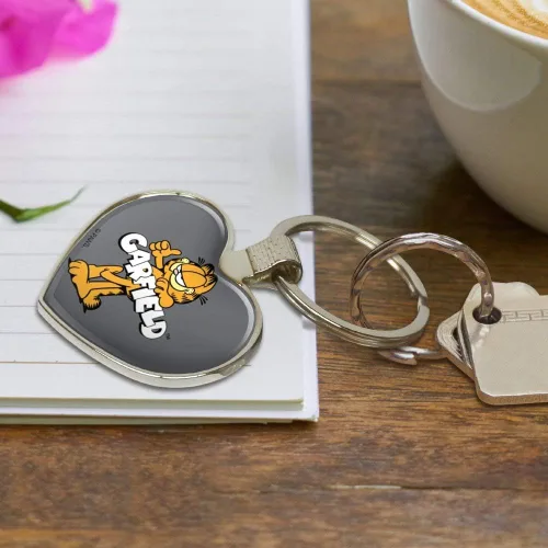 Vista 3 de GRAPHICS & MORE Garfield with Logo Keychain Heart Love Metal Key Chain Ring