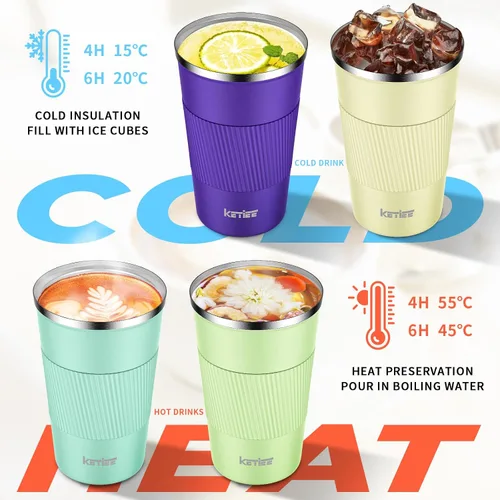Vista 2 de KETIEE Taza de café de 12 oz: Taza de café con aislamiento al vacío y tapa a prueba de fugas, taza de viaje de acero inoxidable con doble pared