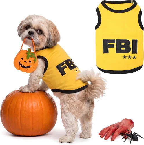 Vista 17 de Camiseta para Perro Parisian Pet - Camiseta Bordada FBI - 100% Algodón, Ropa Transpirable para Perros - Chaleco para Mascotas Sin Mangas - Camisas