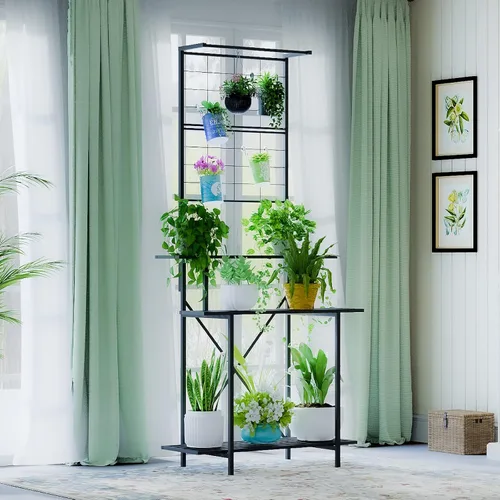 Vista 3 de Estante colgante para macetas, resistente soporte para plantas, enrejado, soporte para plantas de múltiples capas para el hogar, jardín, balcón