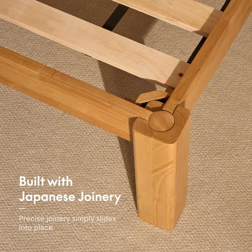 Vista 3 de FLEXISPOT Hako - Marco de cama de carpintería japonesa G2, cama de plataforma Queen de madera de caucho maciza, certificado IAS y SGS