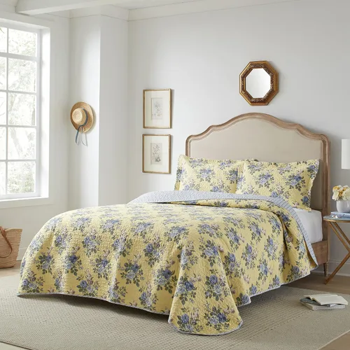 Vista 2 de Laura Ashley - Juego de edredón tamaño Queen, ropa de cama reversible de algodón con fundas a juego, decoración ligera del hogar para todas