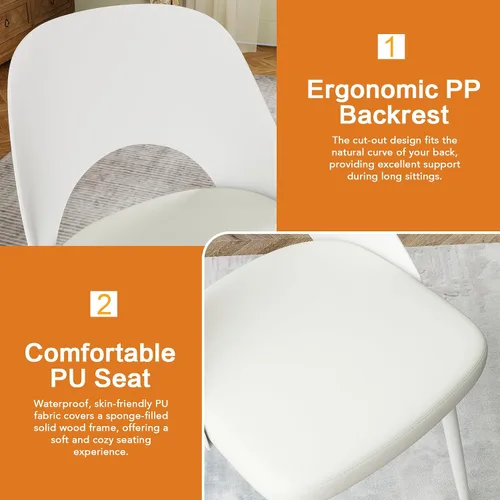 Vista 3 de Juego de 2 sillas de comedor tapizadas modernas de mediados de siglo con patas de metal y cojín de piel sintética para cocina, restaurante
