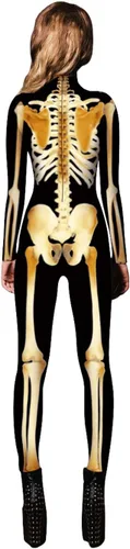 Vista 2 de Disfraz de esqueleto de Halloween para mujer, disfraz de calavera aterradora, traje ajustado