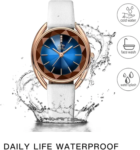 Vista 8 de Fate Love Relojes para mujer, reloj de pulsera para mujer, reloj de cuarzo de lujo, impermeable, correa de cuero, reloj delgado de diamante, reloj