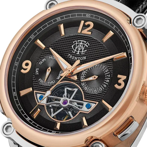 Vista 2 de El reloj automático Michigan para hombre de 1.772 in con esfera de corazón abierto y correa de cuero