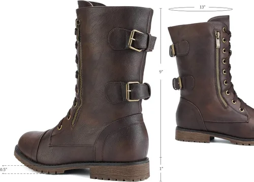 Vista 3 de DREAM PAIRS Botas de combate de equitación a media pantorrilla con forro de piel sintética para mujer