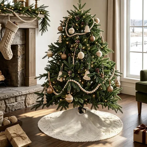 Vista 7 de Faldones de punto para árbol de Navidad, falda de árbol neutro