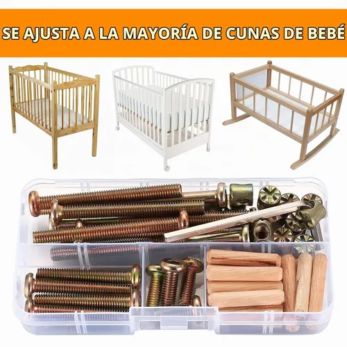 Vista 4 de Kit de Repuesto de 16 Piezas para Cuna, Pernos y Tuercas de Barril y Clavijas de Madera, Tornillos de Cabeza Hexagonal con Casquillo para Cabeceros