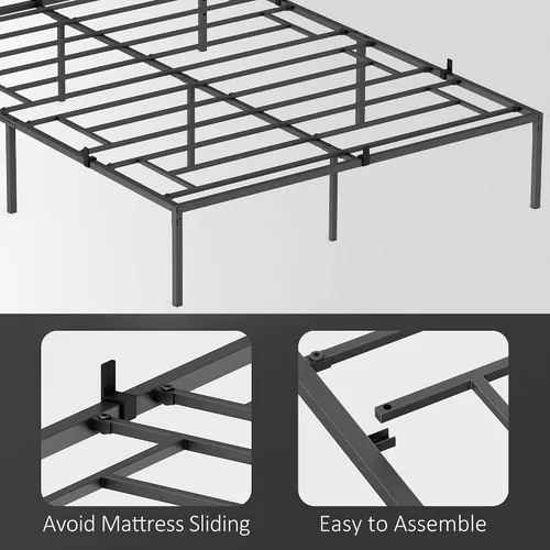 Vista 5 de Marcos de cama de metal Queen, soporte de listones de acero resistente, sin ruido, no necesita somier y fácil montaje